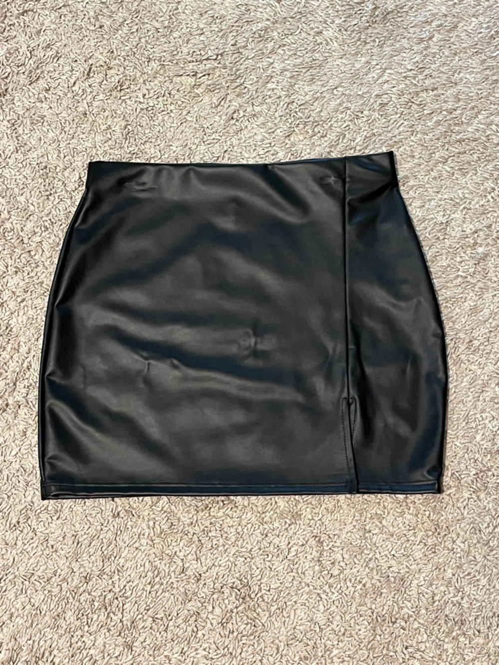 Windsor Black Faux Leather Mini Skirt with Side Slit